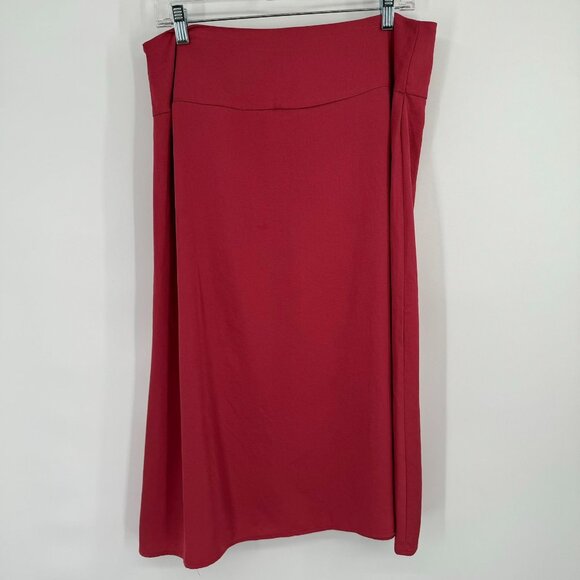 Express Red Midi Skirt Womens Size large High Waist Slit satin formal career new - Picture 6 of 9